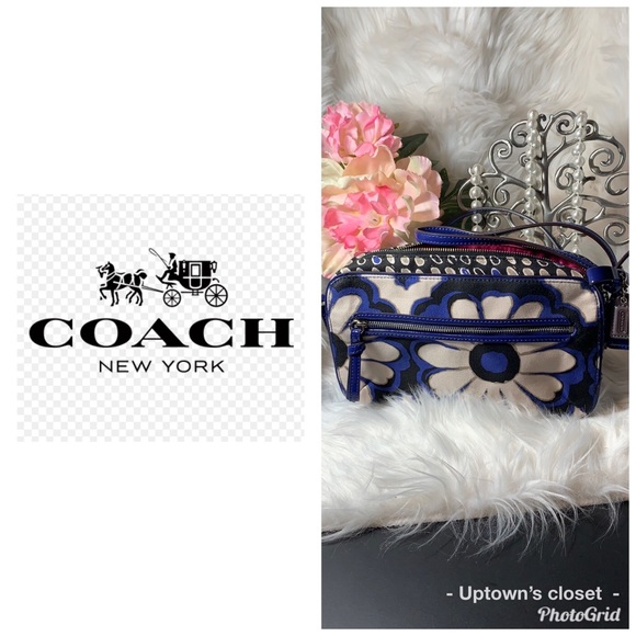 Coach poppy blue Floral Flight bag purse euc - Picture 5 of 8